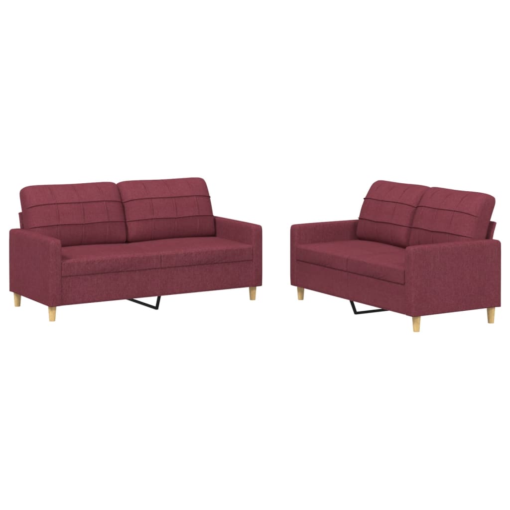 Ensemble de canapés 2 pcs avec coussins Rouge bordeaux Tissu - XIOS