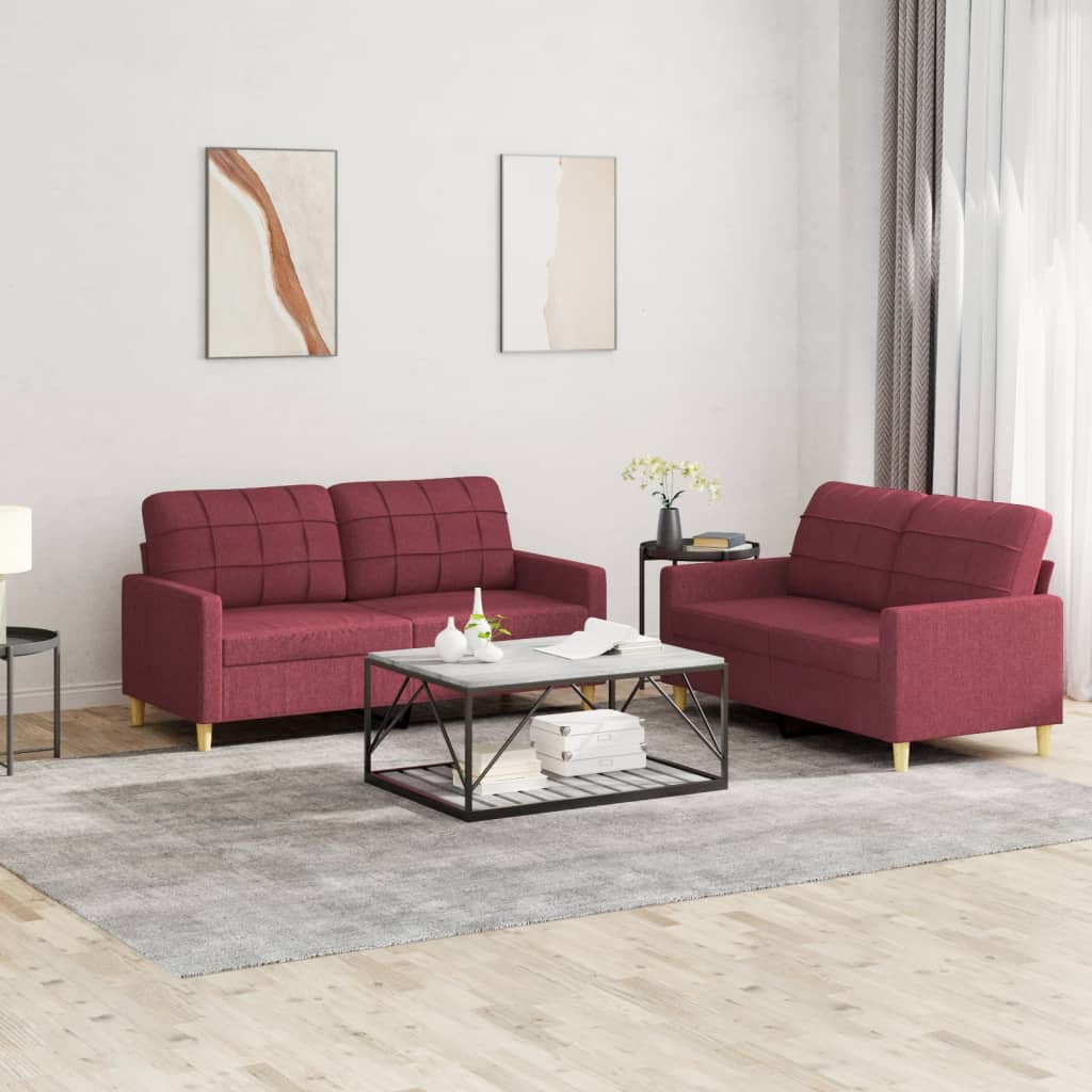Ensemble de canapés 2 pcs avec coussins Rouge bordeaux Tissu - XIOS