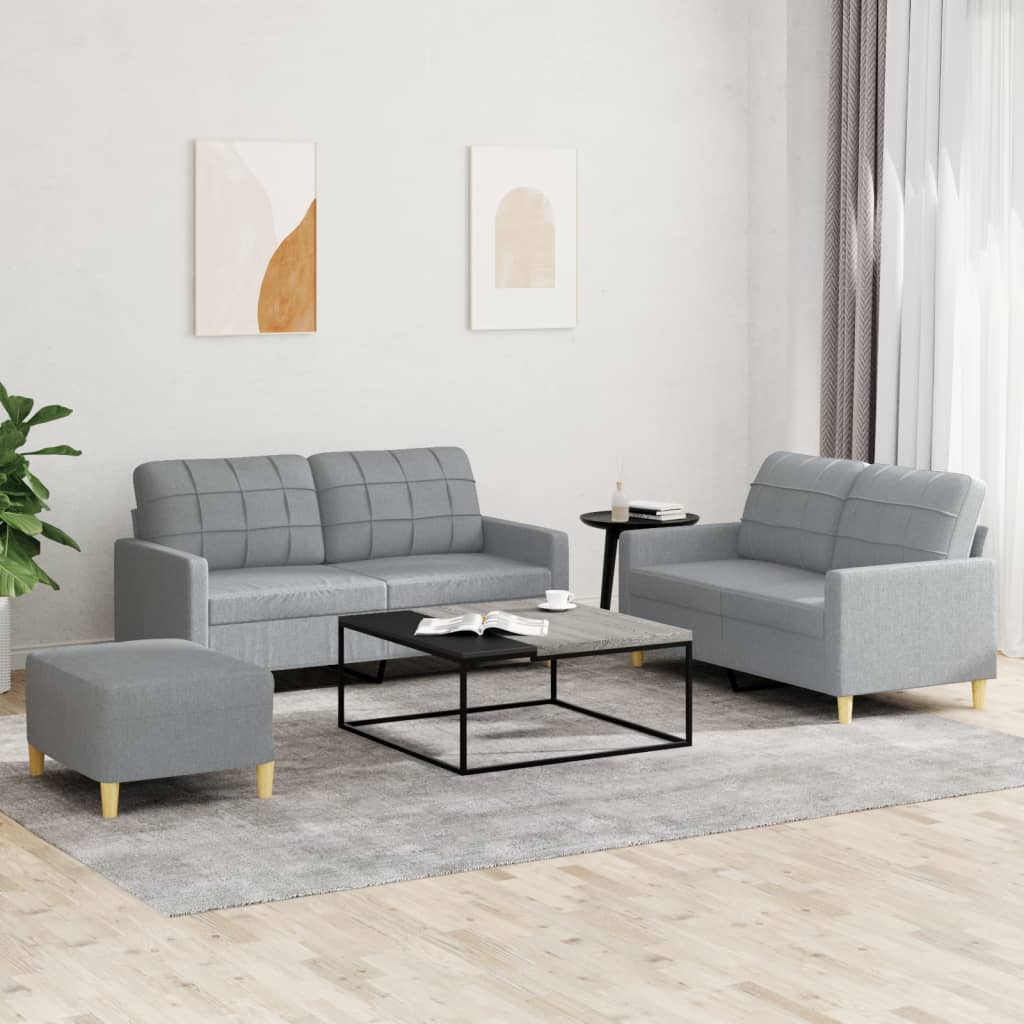 Ensemble de canapés 3 pcs avec coussins Gris clair Tissu