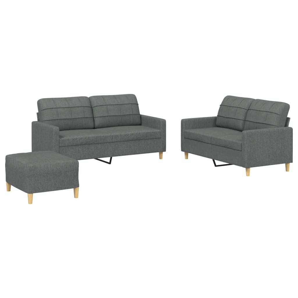 Ensemble de canapés 3 pcs avec coussins Gris foncé Tissu - XIOS