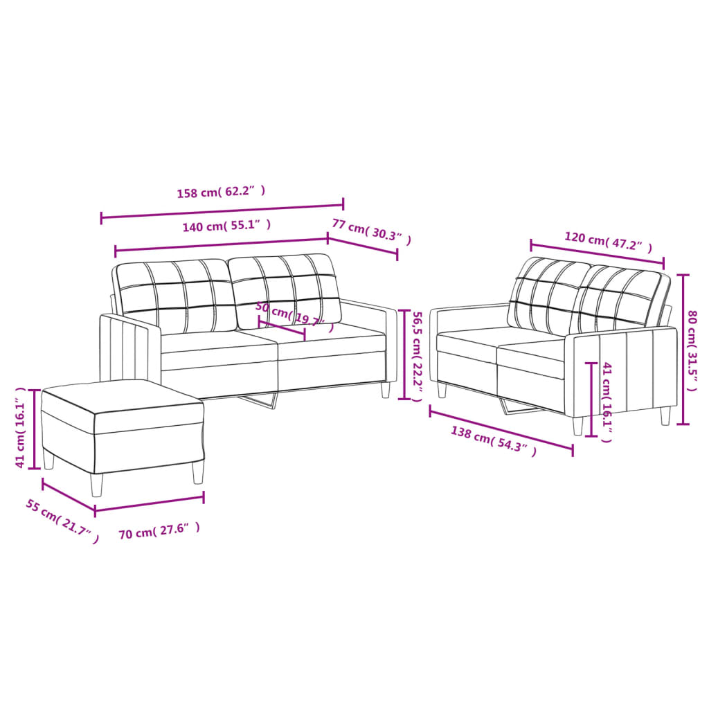 Ensemble de canapés 3 pcs avec coussins Gris foncé Tissu - XIOS