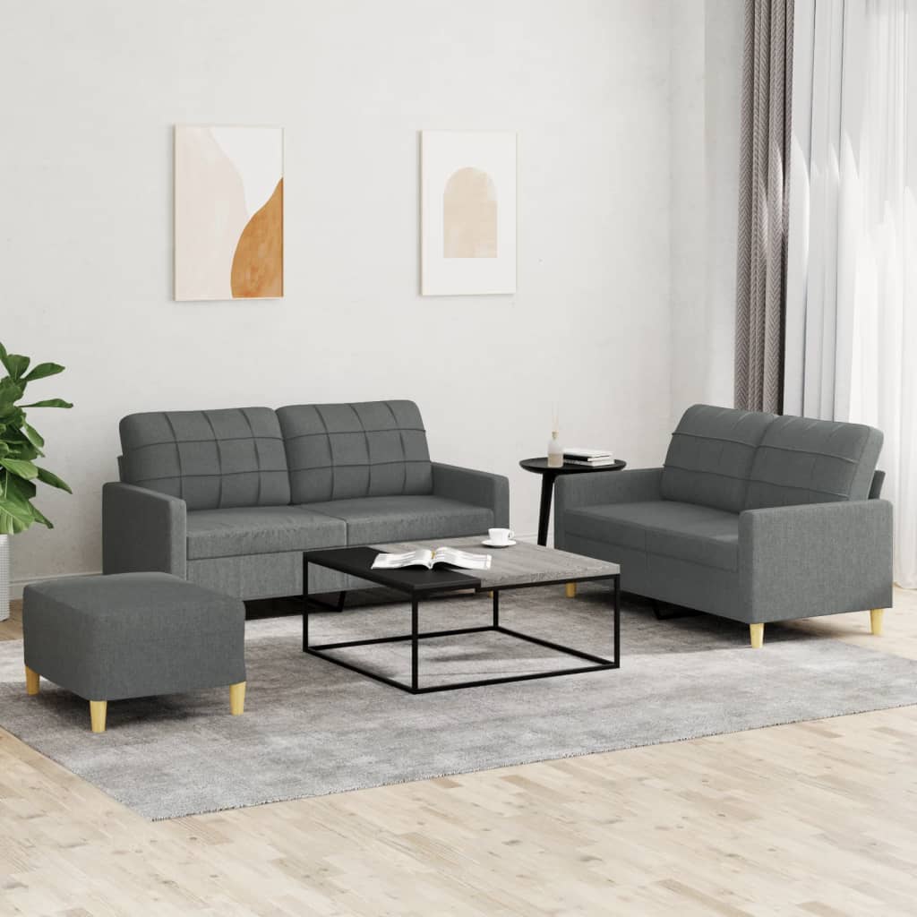 Ensemble de canapés 3 pcs avec coussins Gris foncé Tissu - XIOS