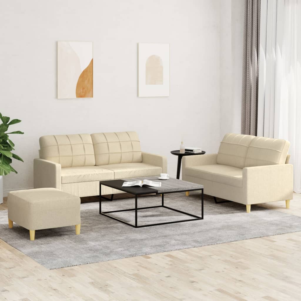 Ensemble de canapés 3 pcs avec coussins Crème Tissu - XIOS