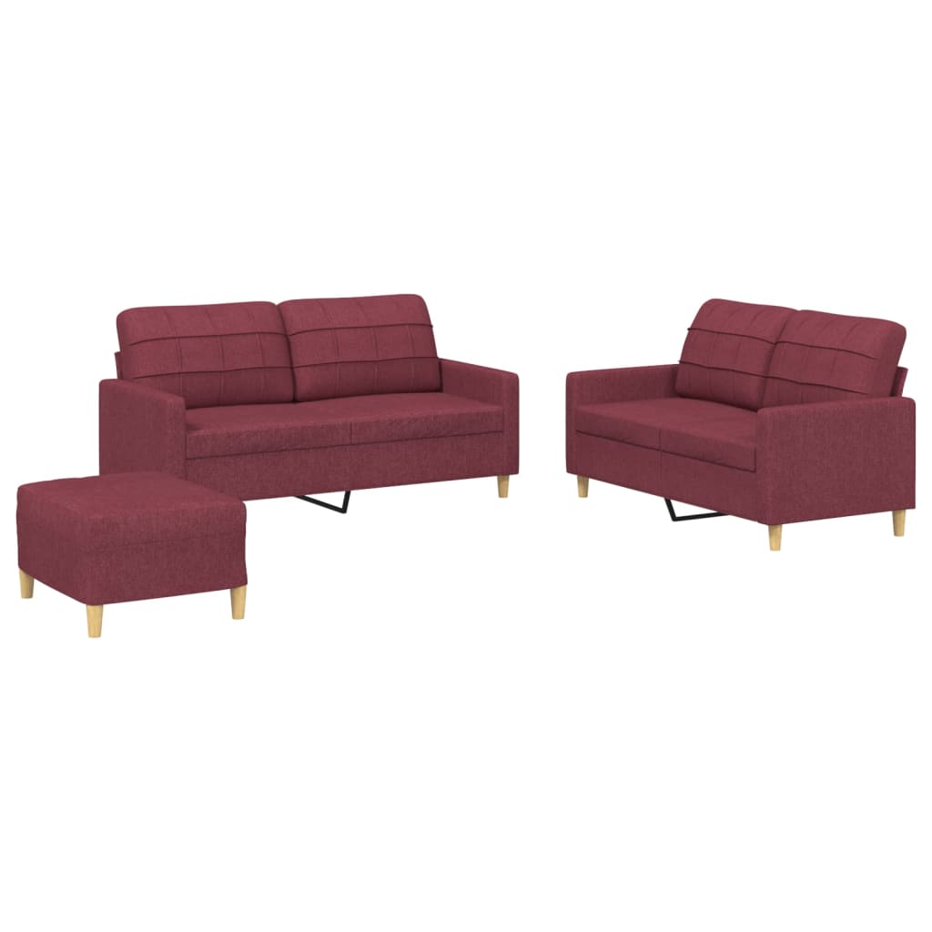 Ensemble de canapés 3 pcs avec coussins Rouge bordeaux Tissu - XIOS