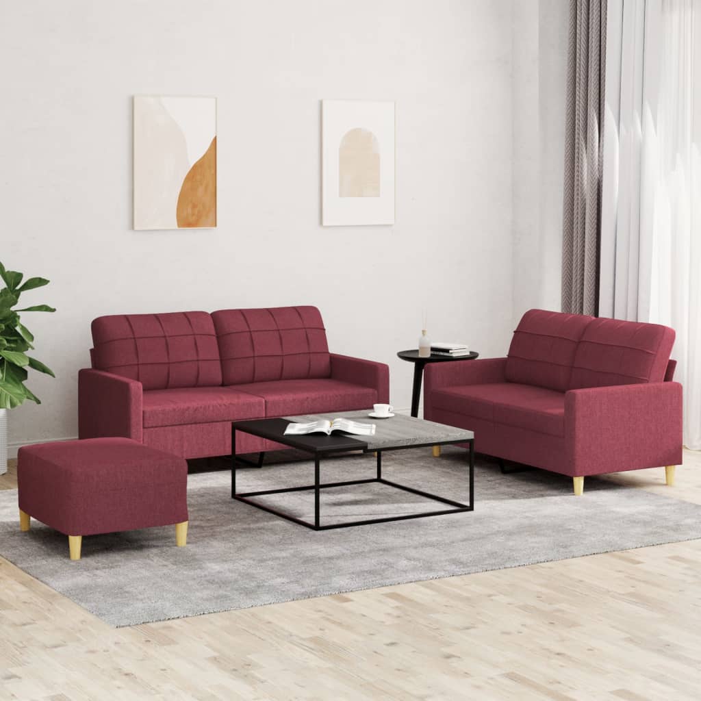 Ensemble de canapés 3 pcs avec coussins Rouge bordeaux Tissu - XIOS
