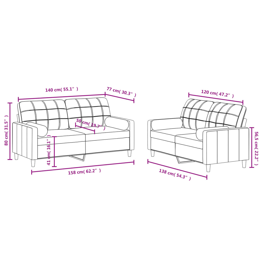 Ensemble de canapés 2 pcs coussins gris clair tissu - XIOS