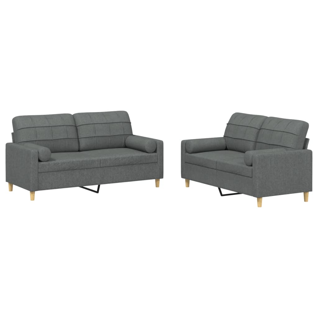 Ensemble de canapés 2 pcs coussins gris foncé tissu
