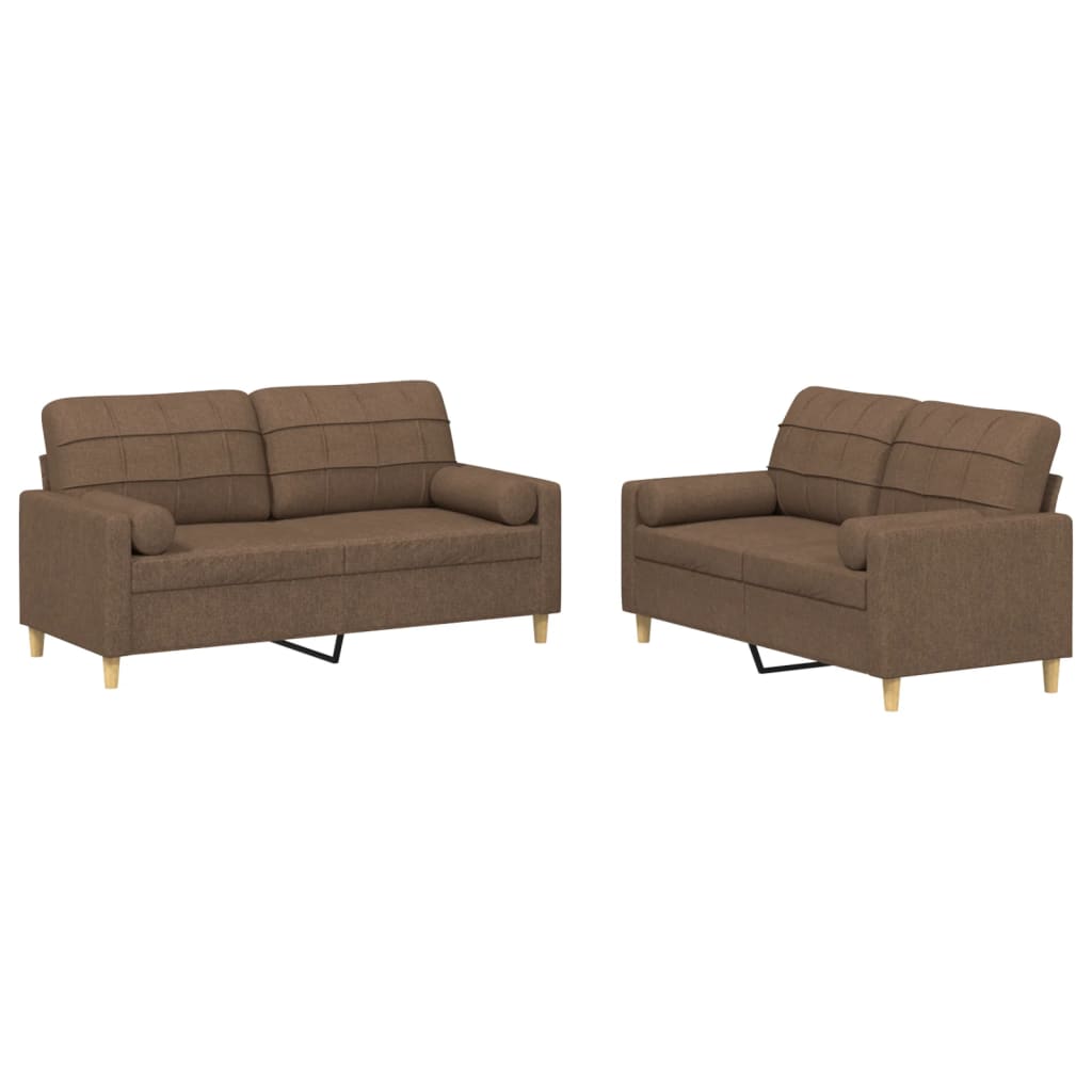 Ensemble de canapés 2 pcs avec coussins marron tissu