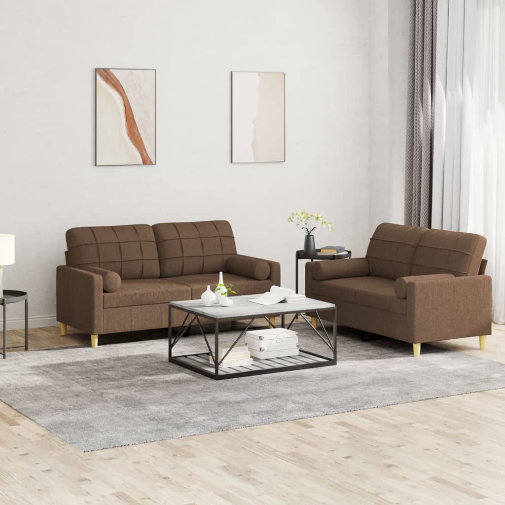 Ensemble de canapés 2 pcs avec coussins marron tissu - XIOS