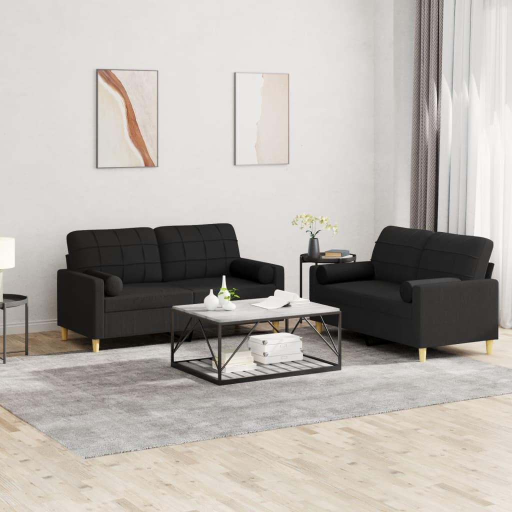 Ensemble de canapés 2 pcs avec coussins noir tissu - XIOS