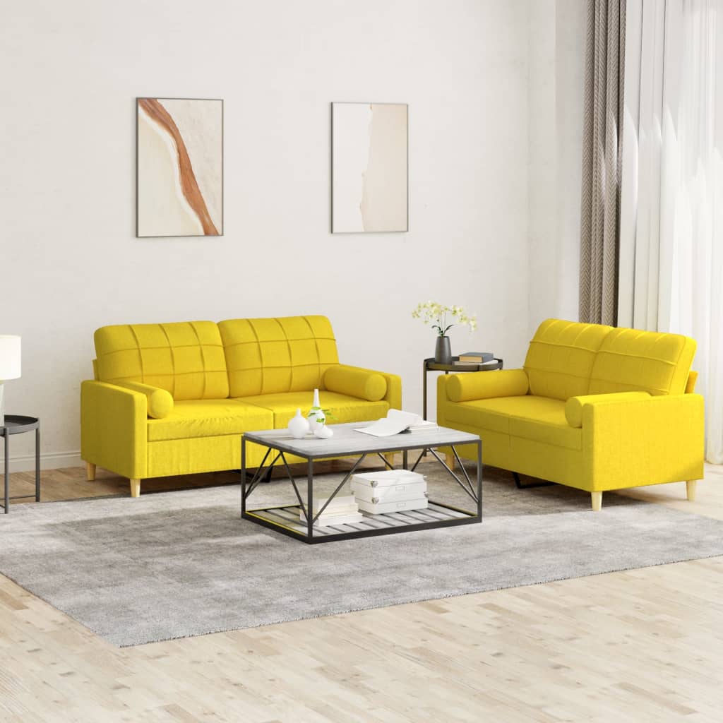 Ensemble de canapés 2 pcs avec coussins jaune clair tissu - XIOS