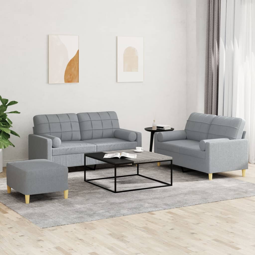 Ensemble de canapés 3 pcs coussins gris clair tissu