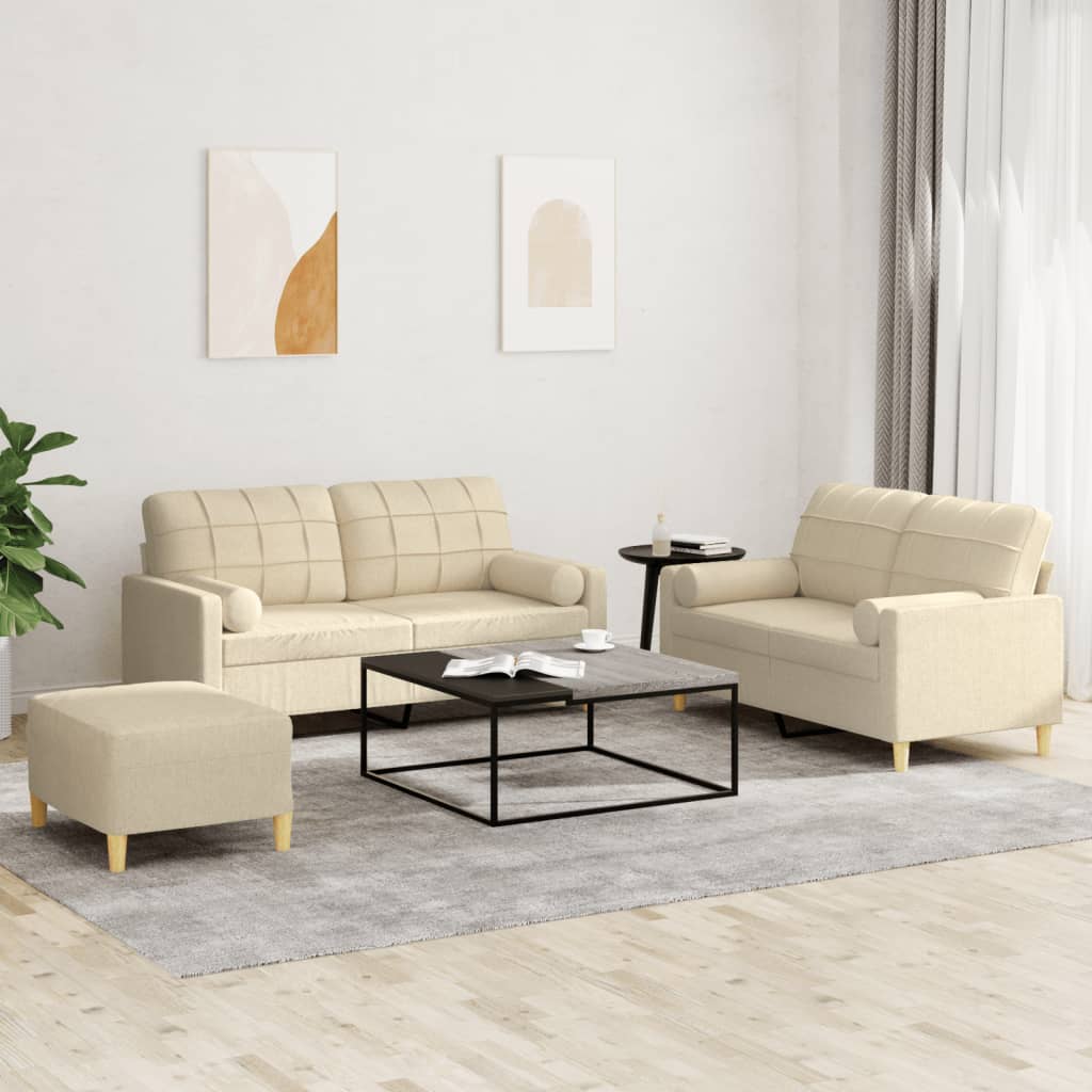 Ensemble de canapés 3 pcs avec coussins crème tissu - XIOS