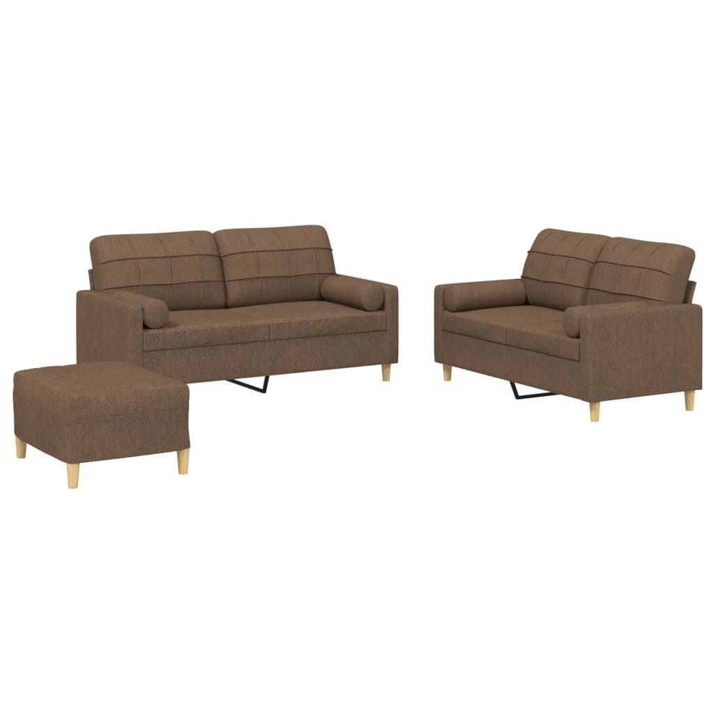 Ensemble de canapés 3 pcs avec coussins marron tissu