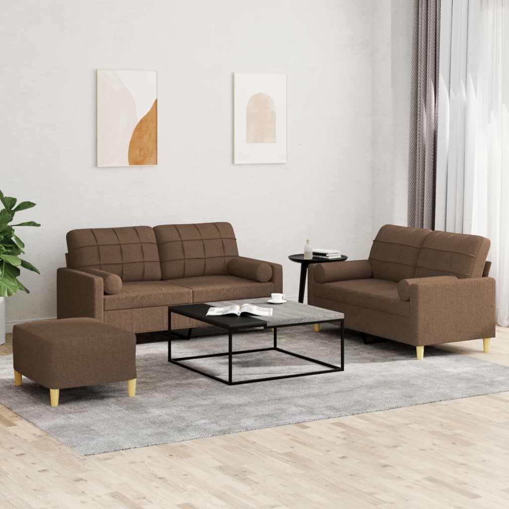 Ensemble de canapés 3 pcs avec coussins marron tissu - XIOS