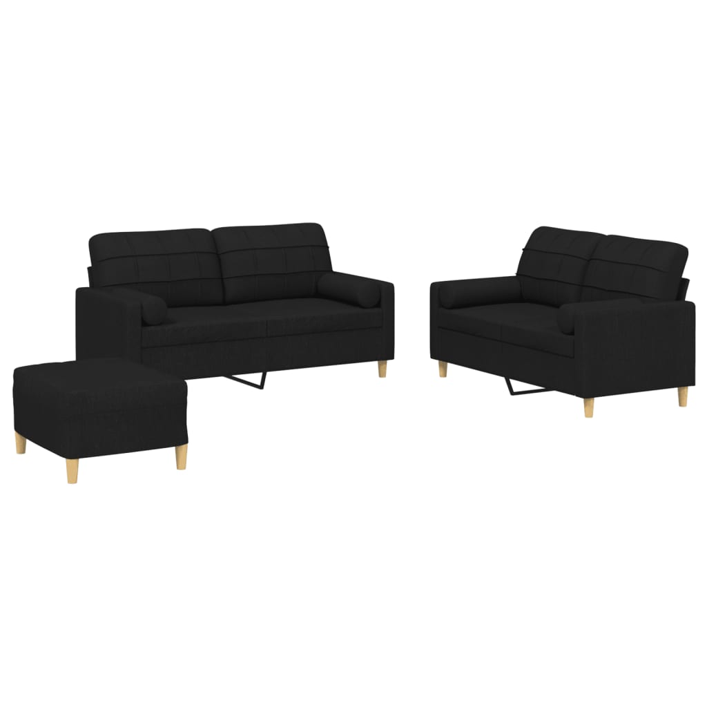 Ensemble de canapés 3 pcs avec coussins noir tissu - XIOS