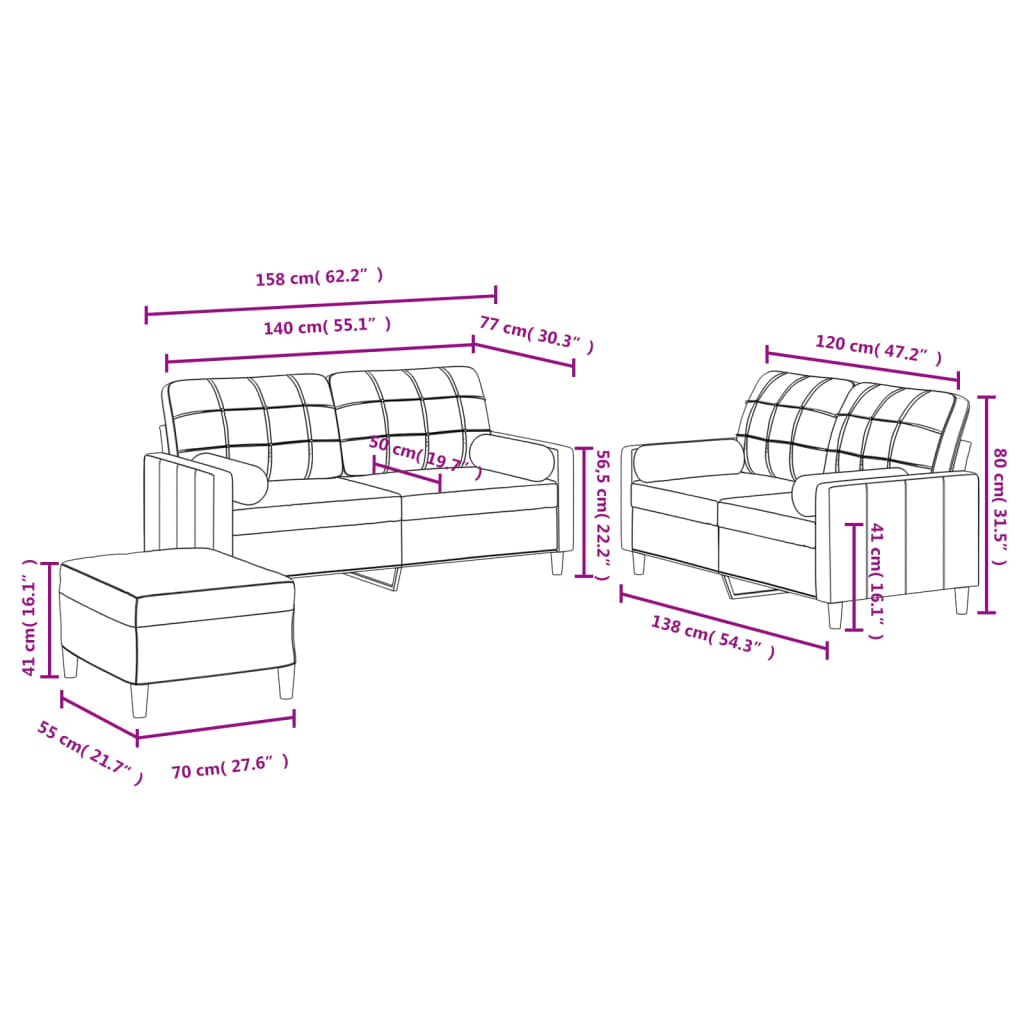 Ensemble de canapés 3 pcs avec coussins noir tissu - XIOS