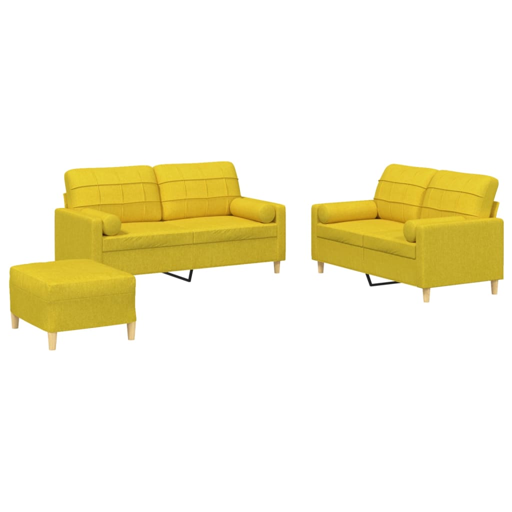 Ensemble de canapés 3 pcs avec coussins jaune clair tissu