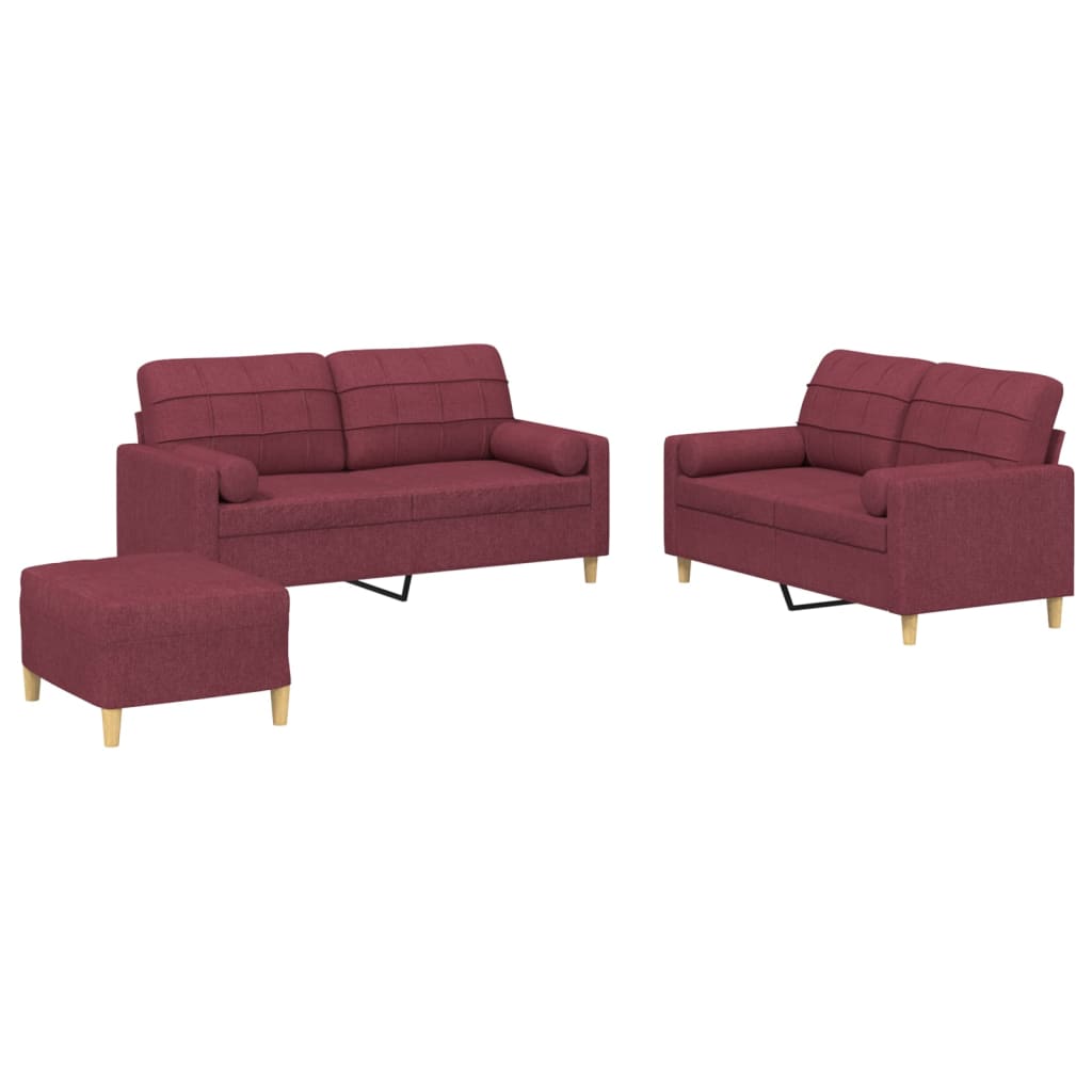 Ensemble de canapés 3 pcs avec coussins rouge bordeaux tissu - XIOS