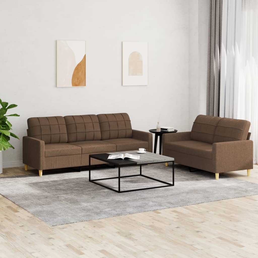 Ensemble de canapés 2 pcs avec coussins Marron Tissu - XIOS