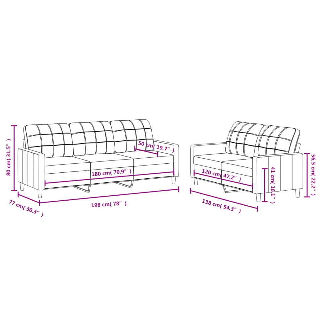 Ensemble de canapés 2 pcs avec coussins Noir Tissu - XIOS