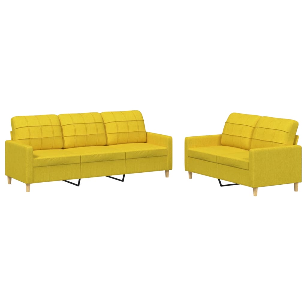 Ensemble de canapés 2 pcs avec coussins Jaune clair Tissu - XIOS