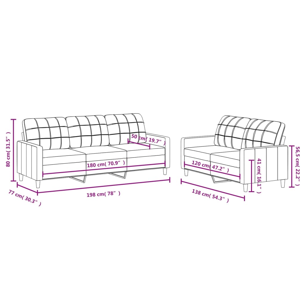 Ensemble de canapés 2 pcs avec coussins Rouge bordeaux Tissu - XIOS