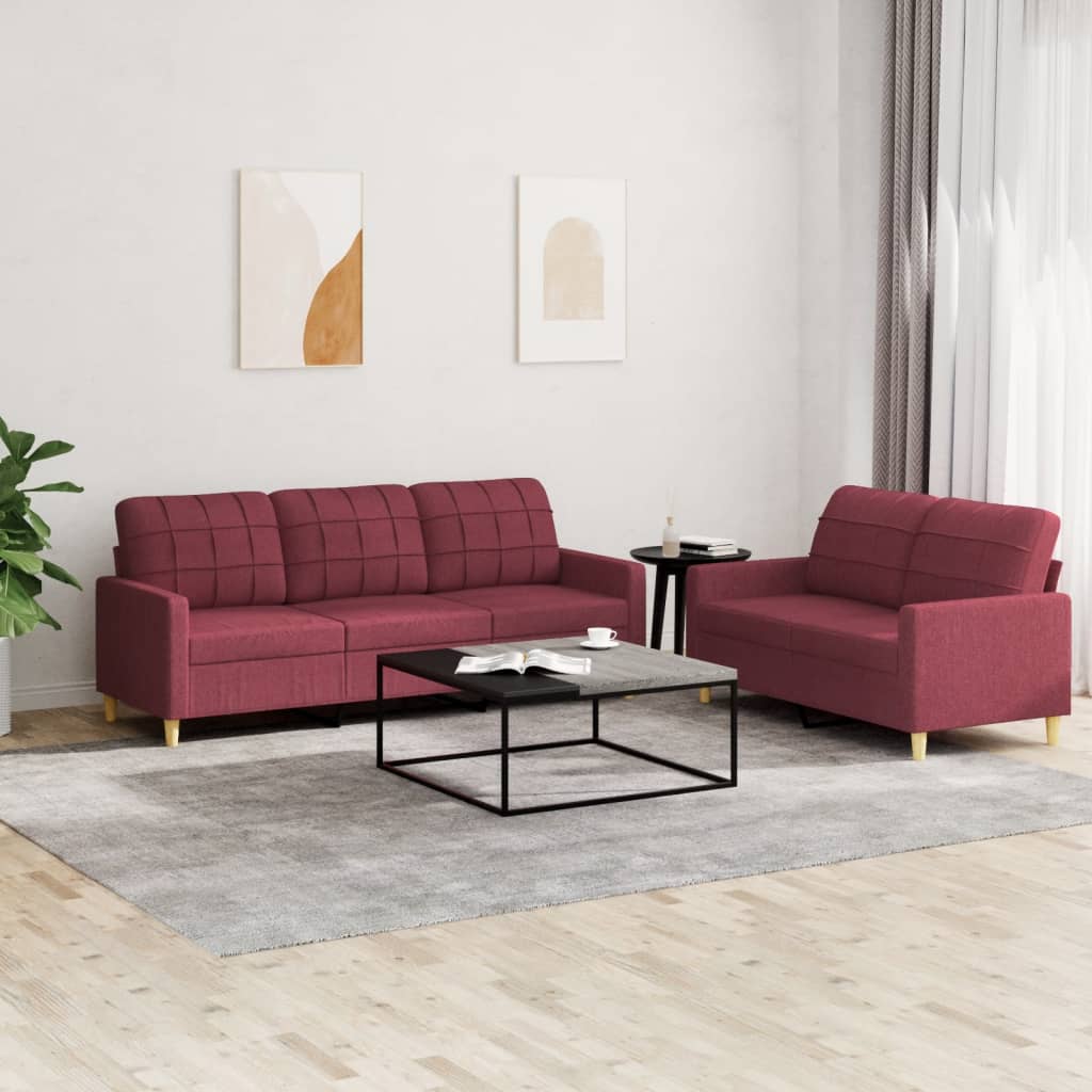 Ensemble de canapés 2 pcs avec coussins Rouge bordeaux Tissu - XIOS