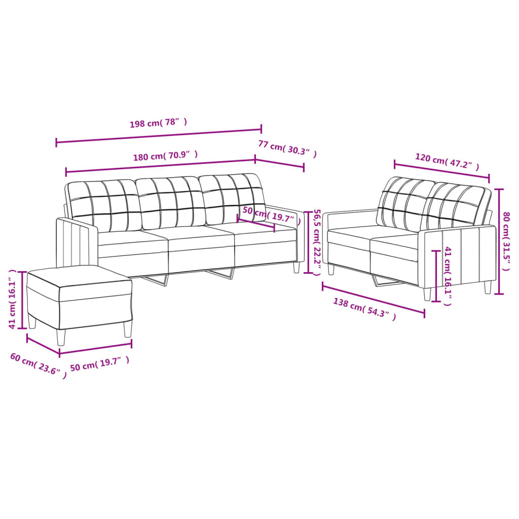 Ensemble de canapés 3 pcs avec coussins Gris foncé Tissu - XIOS
