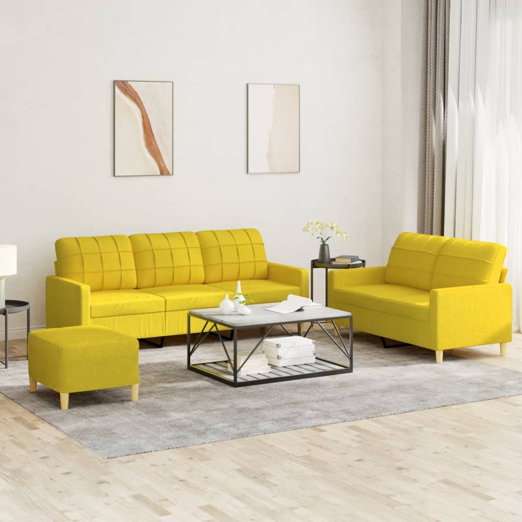 Ensemble de canapés 3 pcs avec coussins Jaune clair Tissu - XIOS