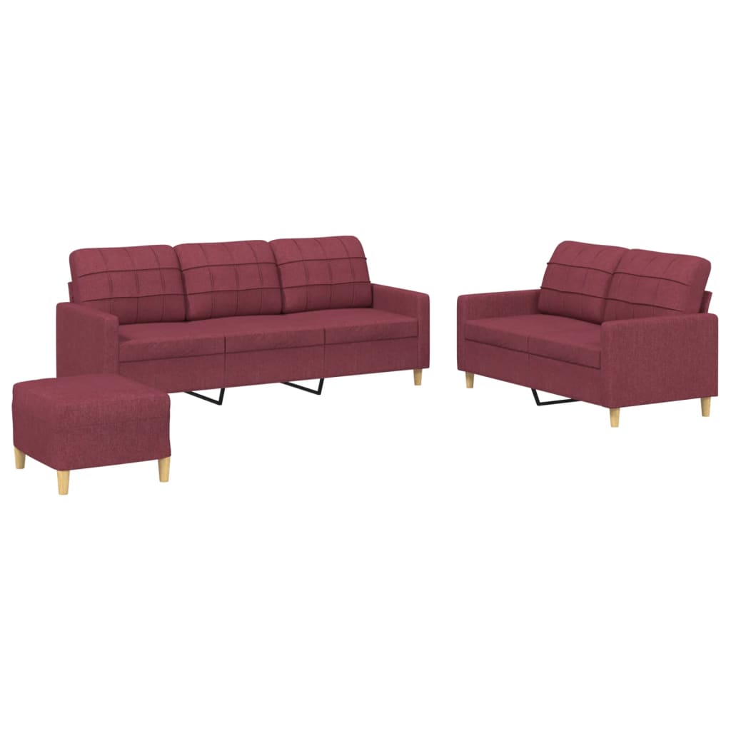 Ensemble de canapés 3 pcs avec coussins Rouge bordeaux Tissu - XIOS