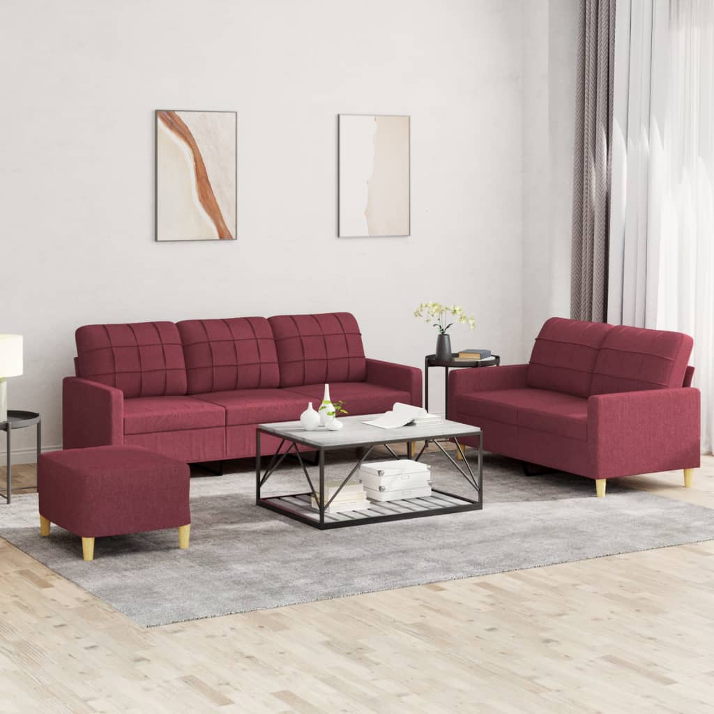 Ensemble de canapés 3 pcs avec coussins Rouge bordeaux Tissu - XIOS