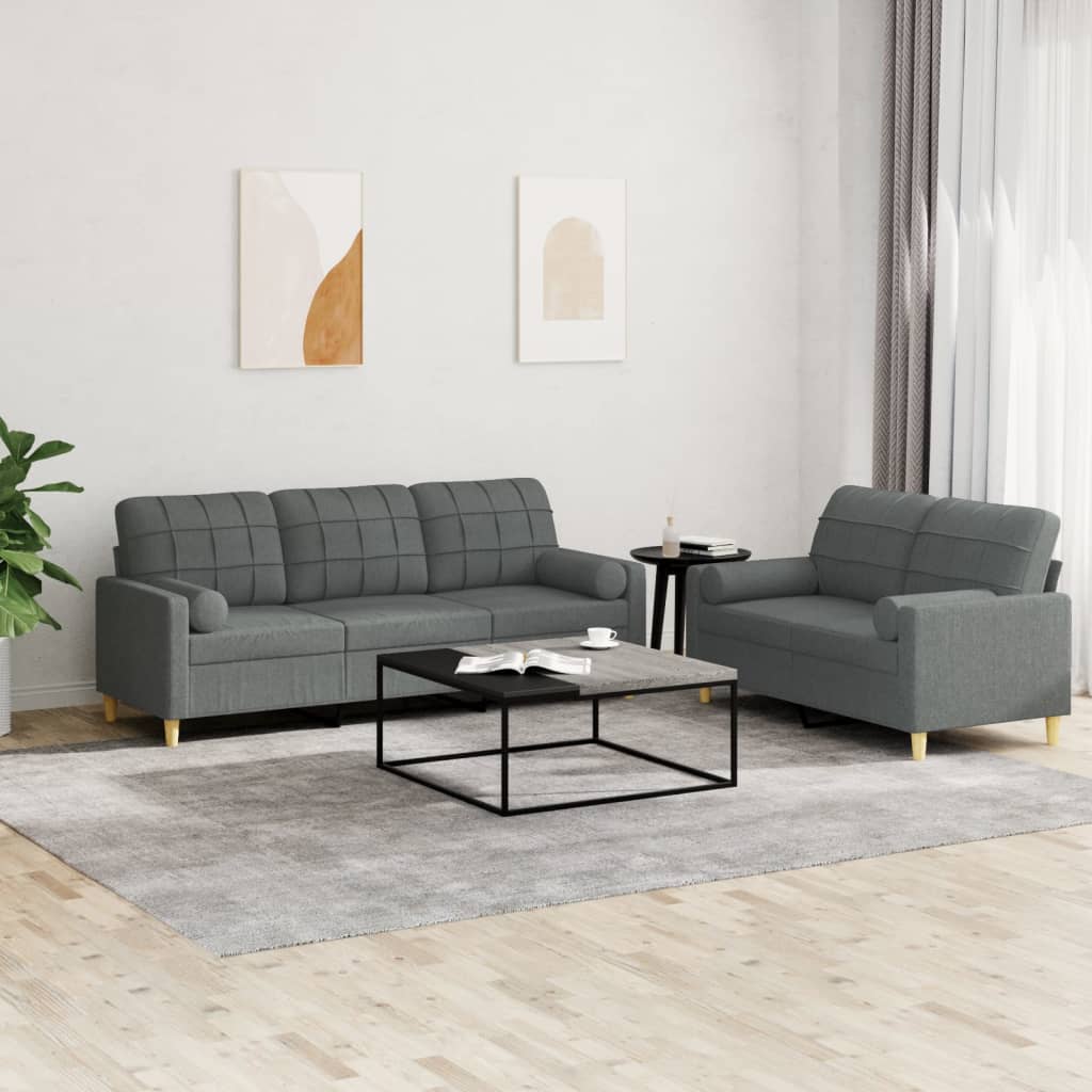 Ensemble de canapés 2 pcs coussins gris foncé tissu - XIOS