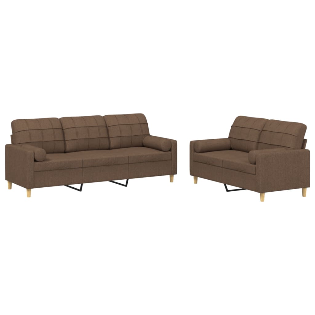 Ensemble de canapés 2 pcs avec coussins marron tissu - XIOS
