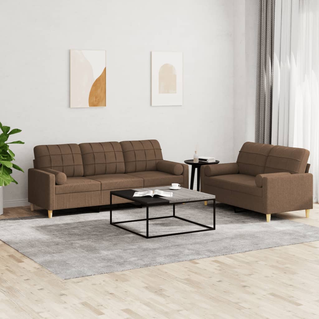 Ensemble de canapés 2 pcs avec coussins marron tissu - XIOS