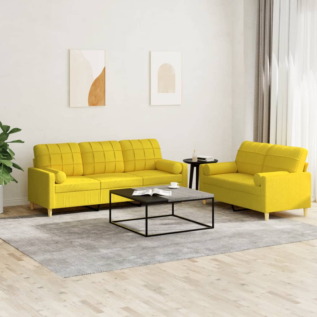 Ensemble de canapés 2 pcs avec coussins jaune clair tissu - XIOS