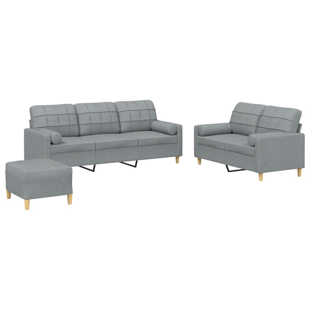 Ensemble de canapés 3 pcs coussins gris clair tissu