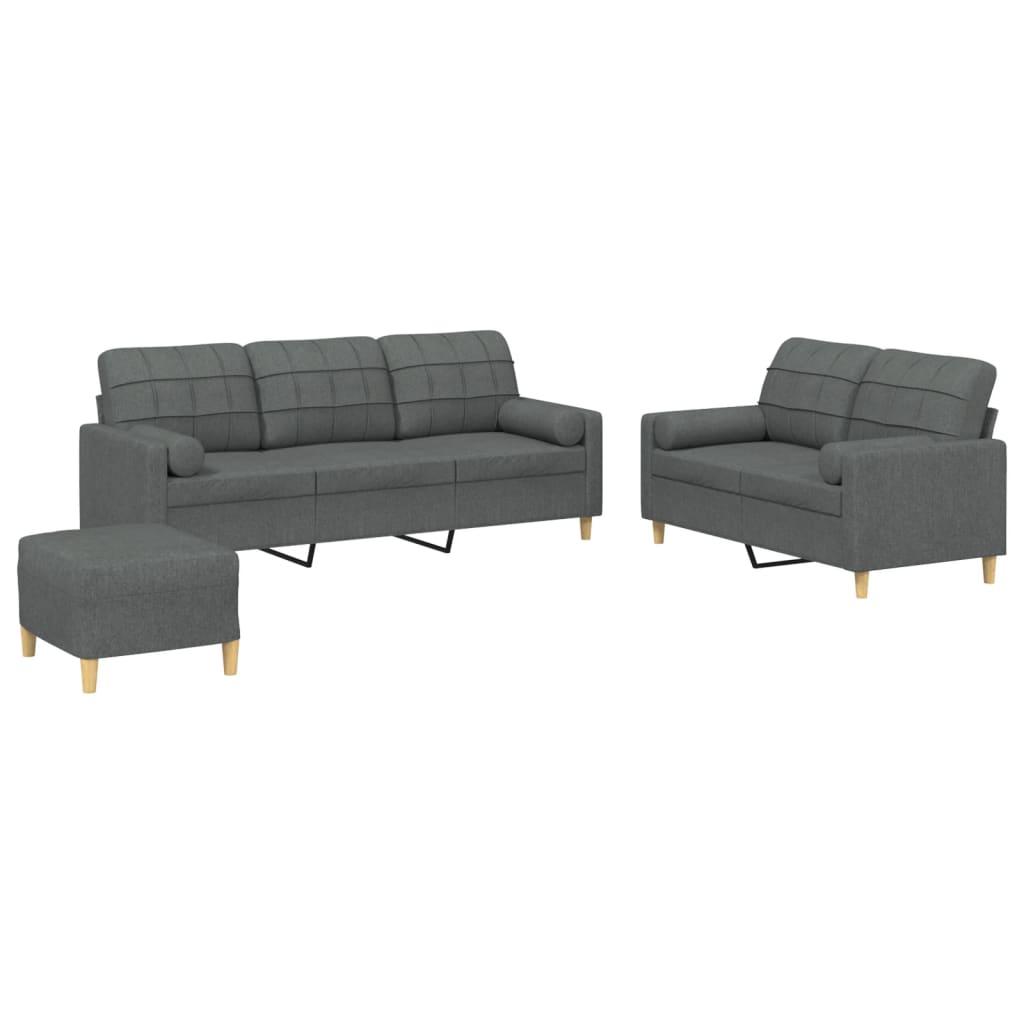 Ensemble de canapés 3 pcs coussins gris foncé tissu - XIOS