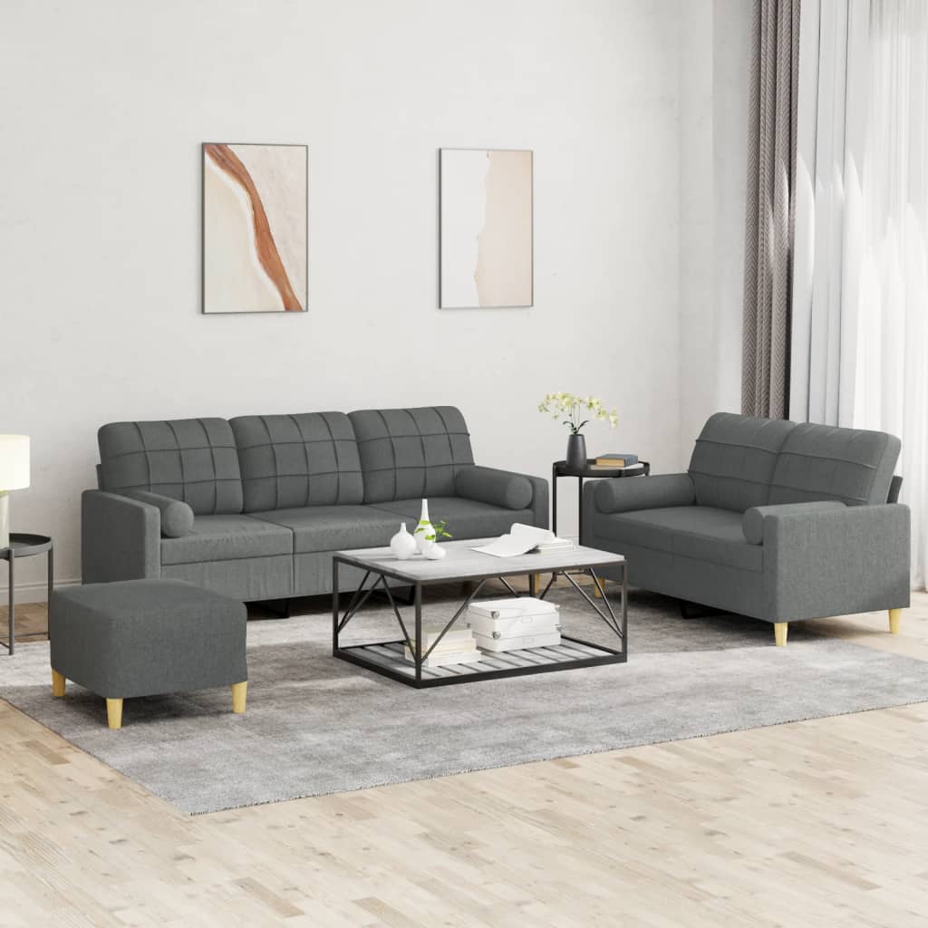 Ensemble de canapés 3 pcs coussins gris foncé tissu - XIOS
