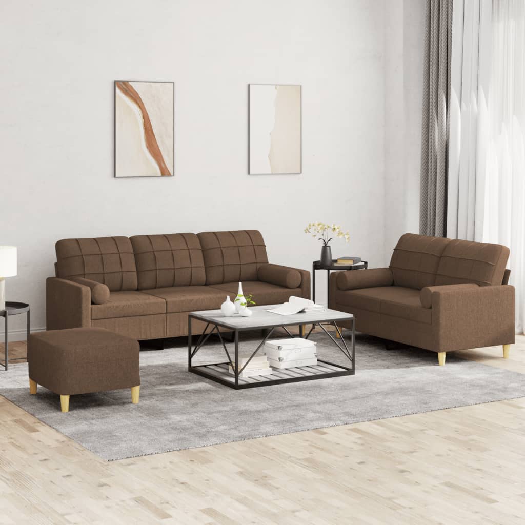 Ensemble de canapés 3 pcs avec coussins marron tissu - XIOS