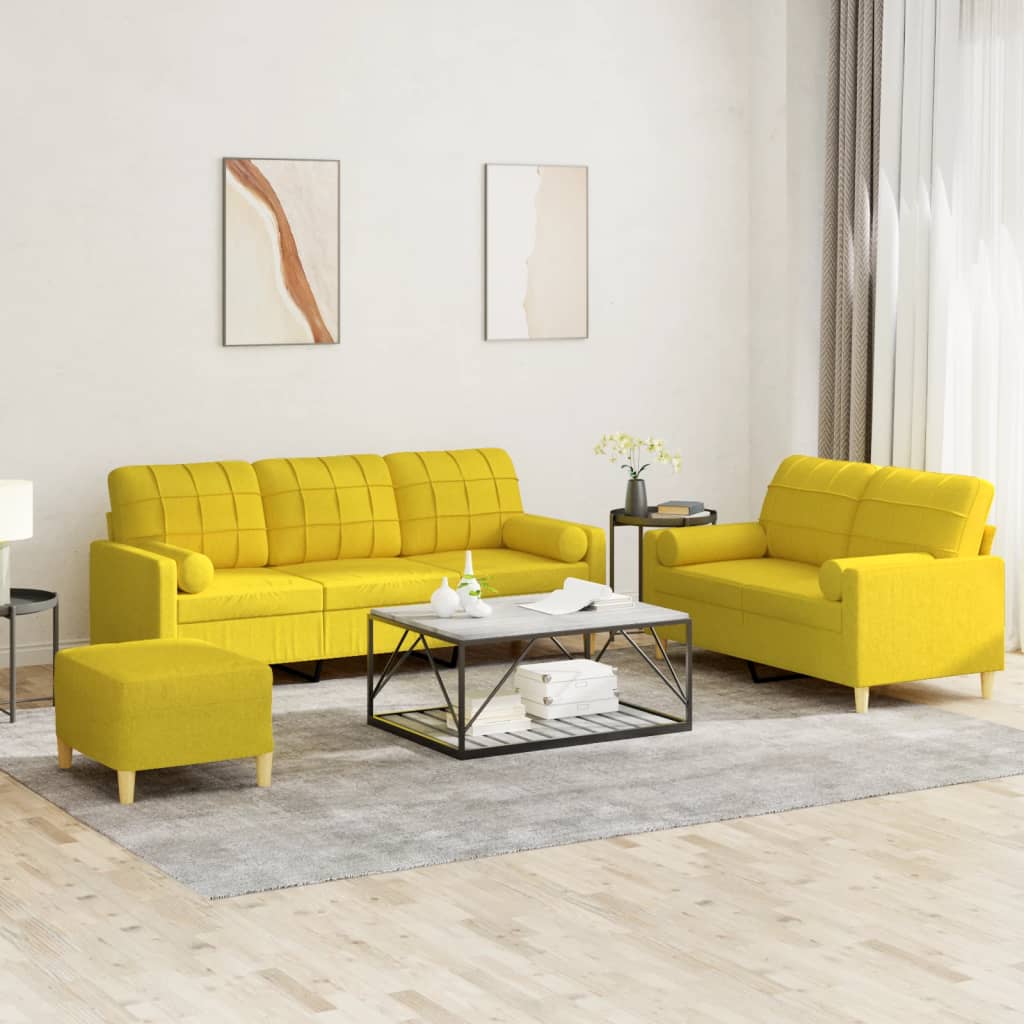 Ensemble de canapés 3 pcs avec coussins jaune clair tissu - XIOS