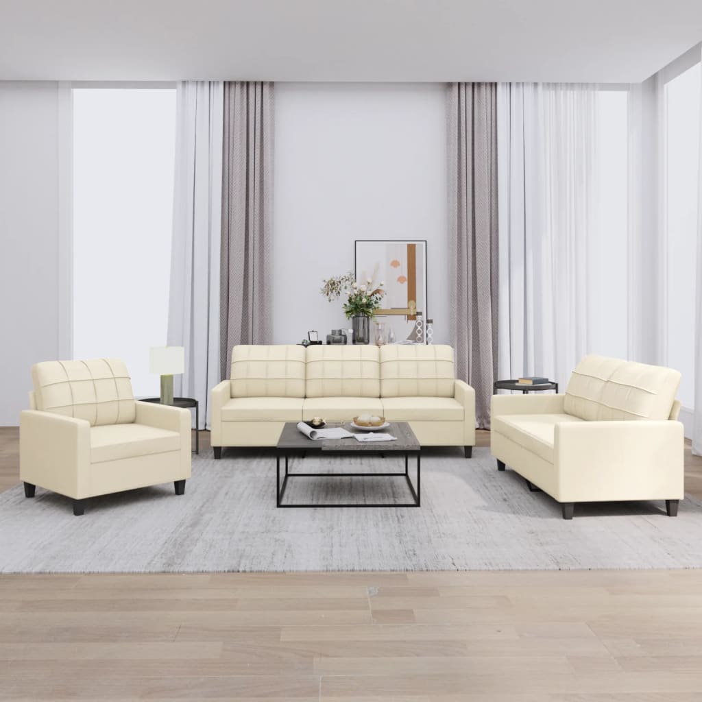 Ensemble de canapés 3 pcs avec coussins Crème Similicuir - XIOS