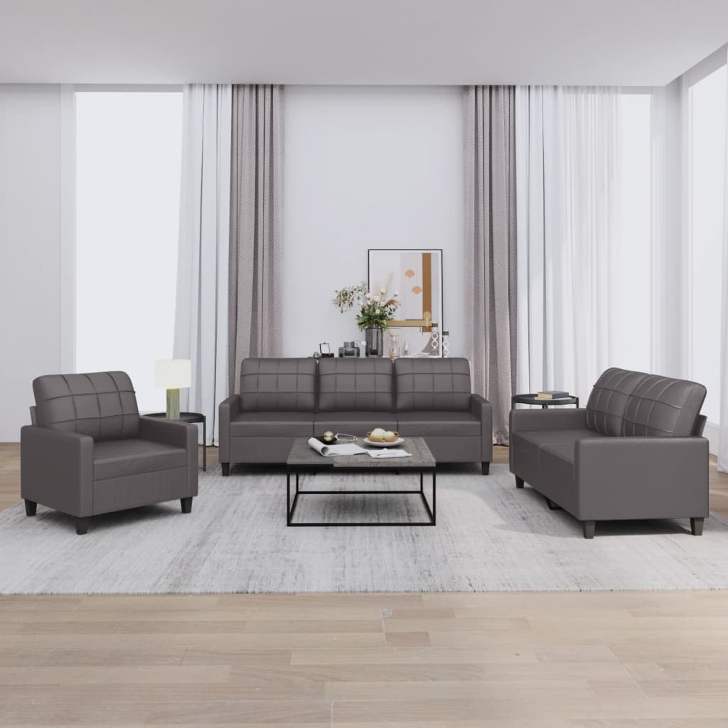 Ensemble de canapés 3 pcs avec coussins Gris Similicuir - XIOS