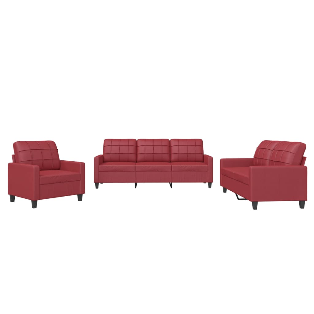Ensemble de canapés 3 pcs et coussins Rouge bordeaux Similicuir - XIOS