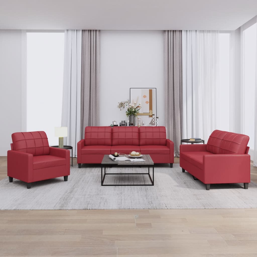 Ensemble de canapés 3 pcs et coussins Rouge bordeaux Similicuir - XIOS