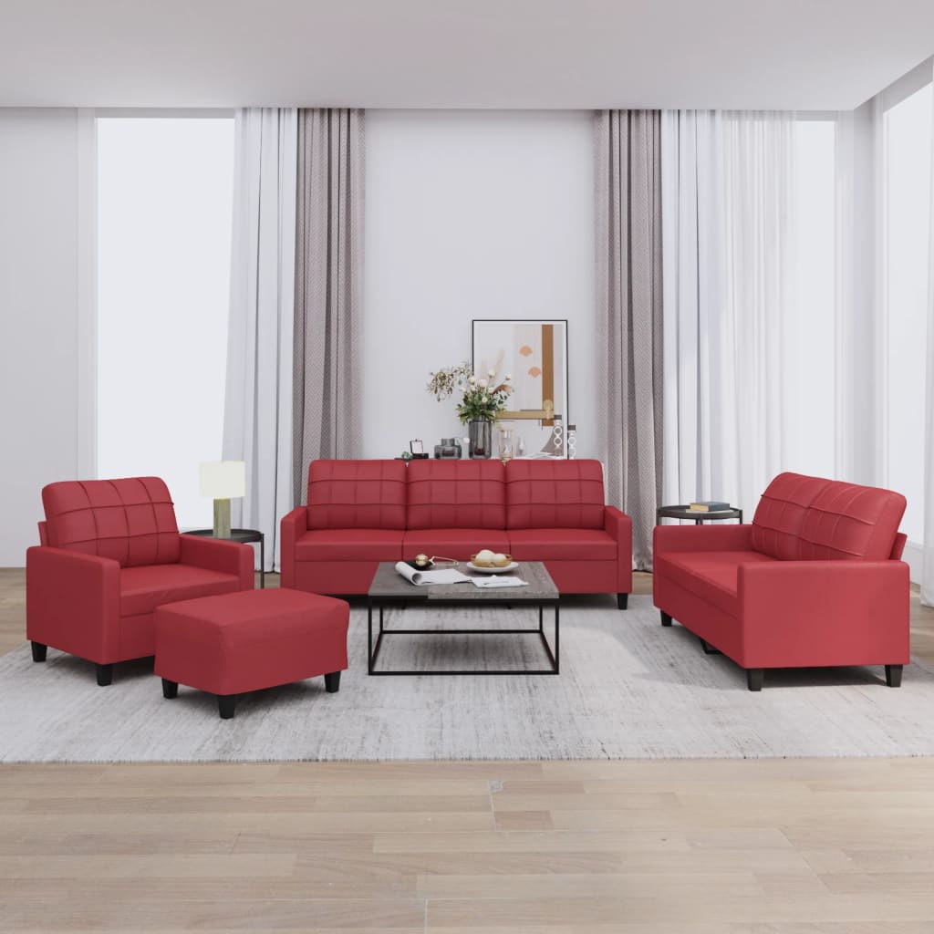Ensemble de canapés 4 pcs et coussins Rouge bordeaux Similicuir - XIOS