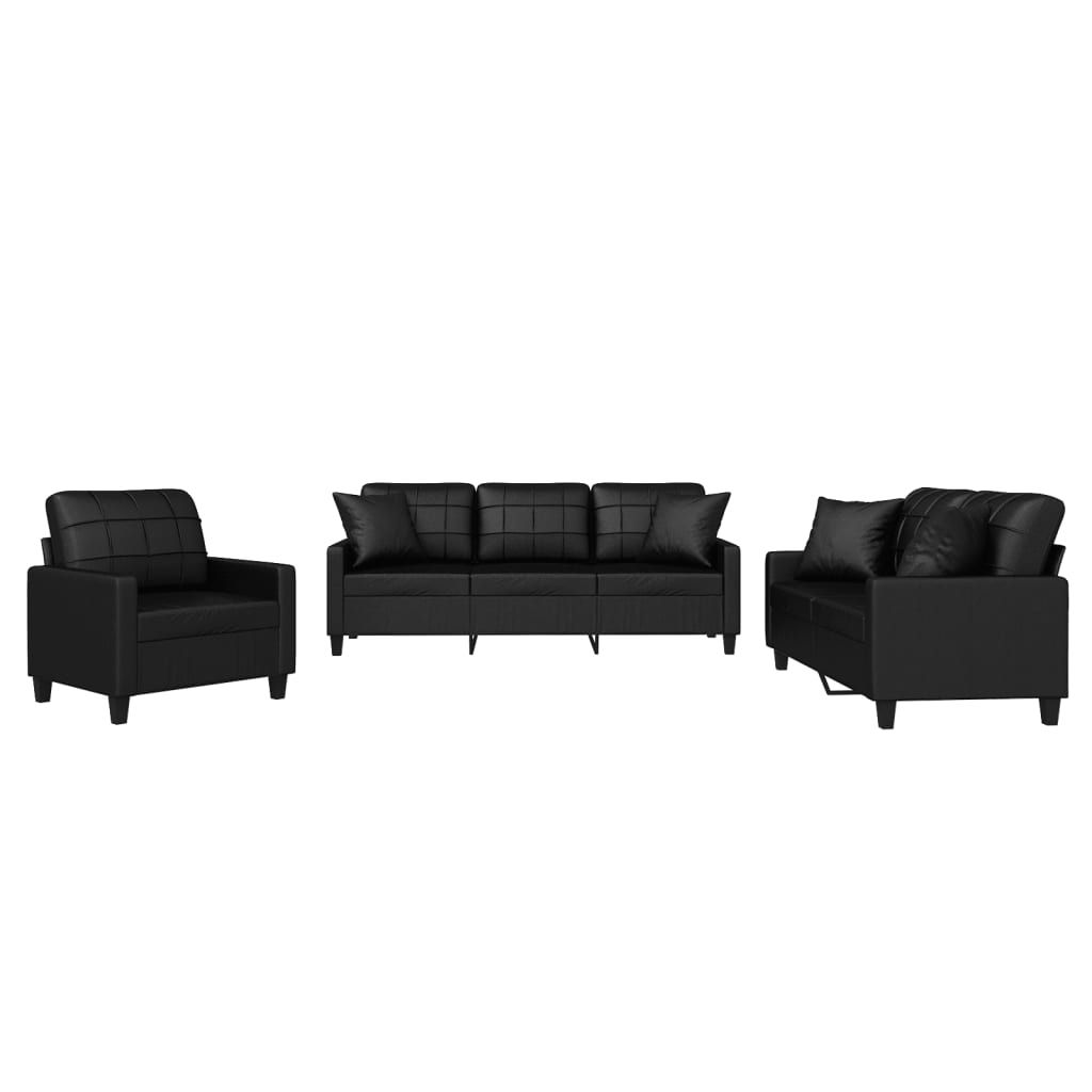 Ensemble de canapés 3 pcs avec coussins noir similicuir - XIOS