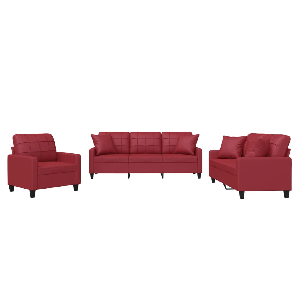 Ensemble de canapés 3 pcs et coussins rouge bordeaux similicuir - XIOS