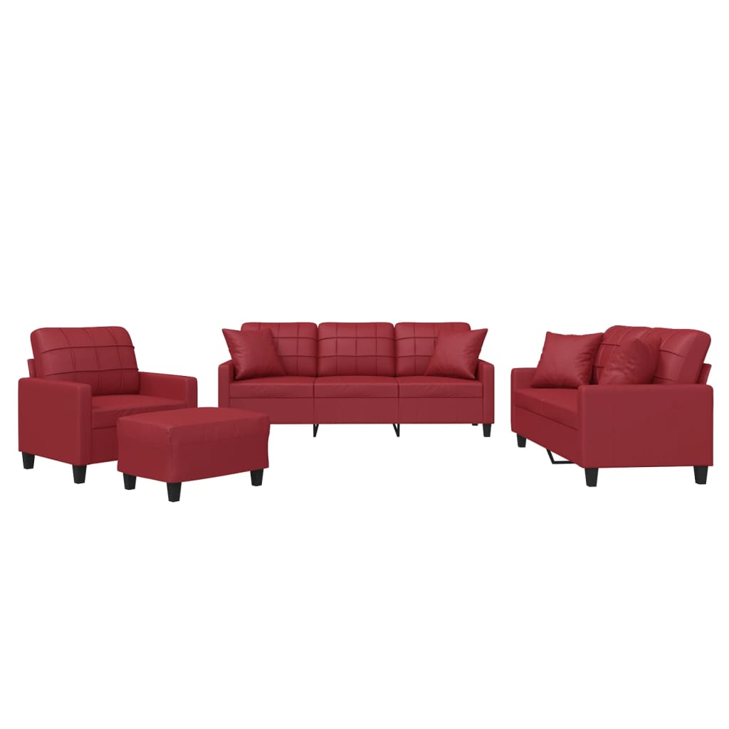 Ensemble de canapés 4 pcs et coussins rouge bordeaux similicuir - XIOS
