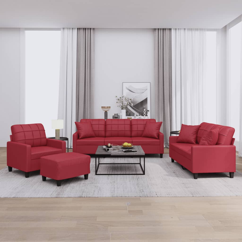 Ensemble de canapés 4 pcs et coussins rouge bordeaux similicuir - XIOS